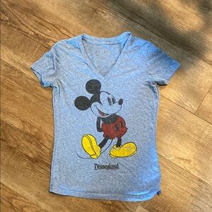 Women’s Disney Mickey Mouse Gray and Yellow Short Sleeve Tee With V Neck